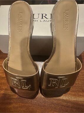 Lauren Ralph Lauren Metallic Gold Slides